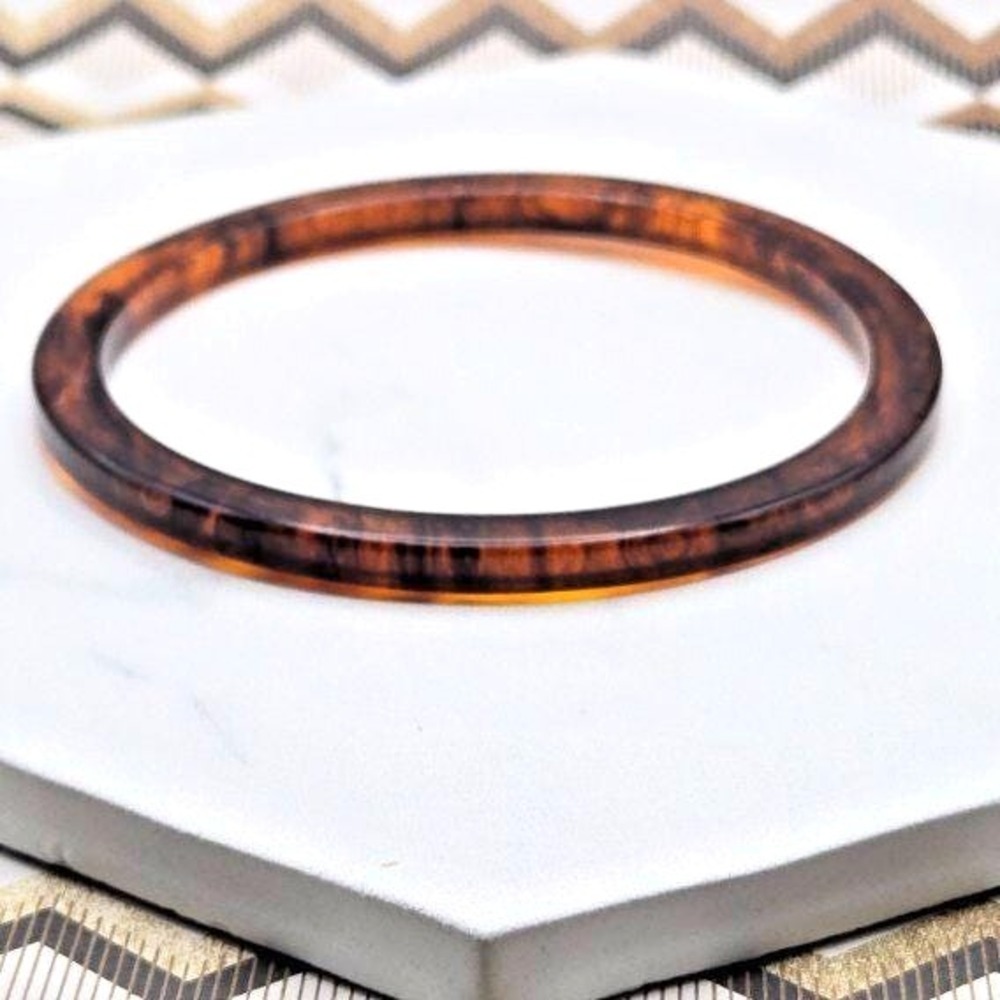 Vintage Lucite Marbled Brown Root Beer & Black Tortoiseshell Pattern Bracelet